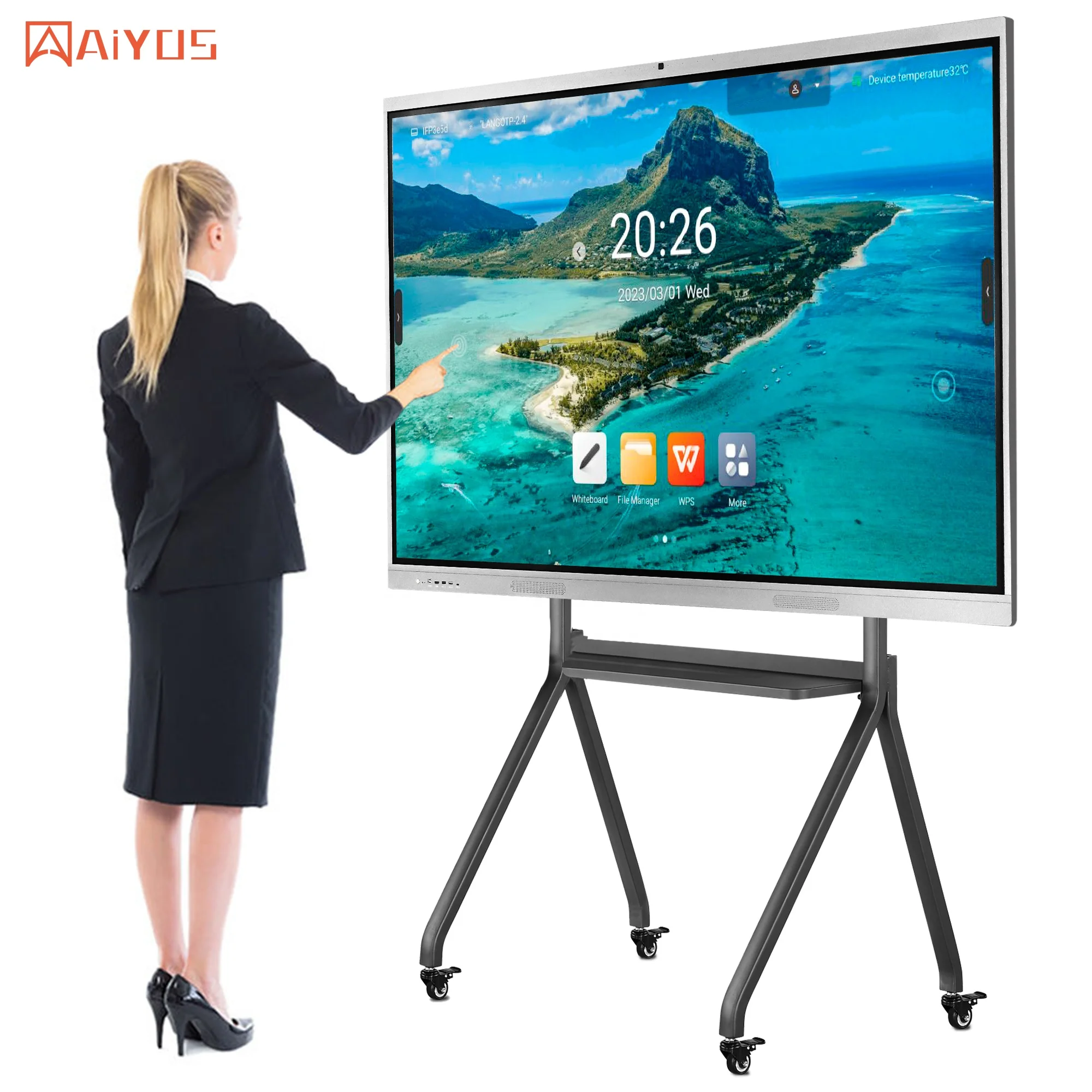 AIYOS 65 inch 4K 20points Android system 4+32GB IR touch wall-mounted interactive boards for schools