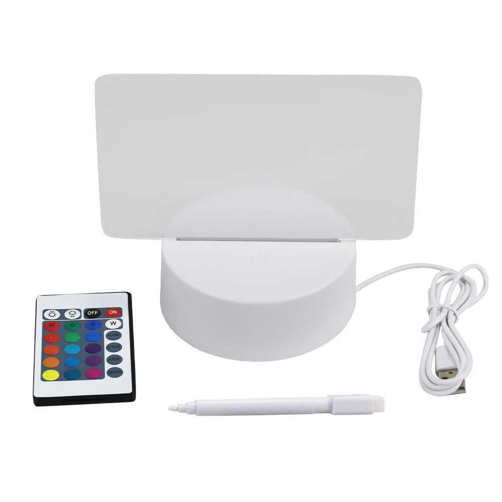 Diy LED  Blank 3D Creatives  Square Pen Rewrit Acrylic Note Board Led Rewrirable Night Light Gift with message board