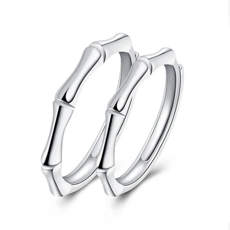 Fashion simple geometrical bamboo couple ring adjustable 925 sterling silver ring