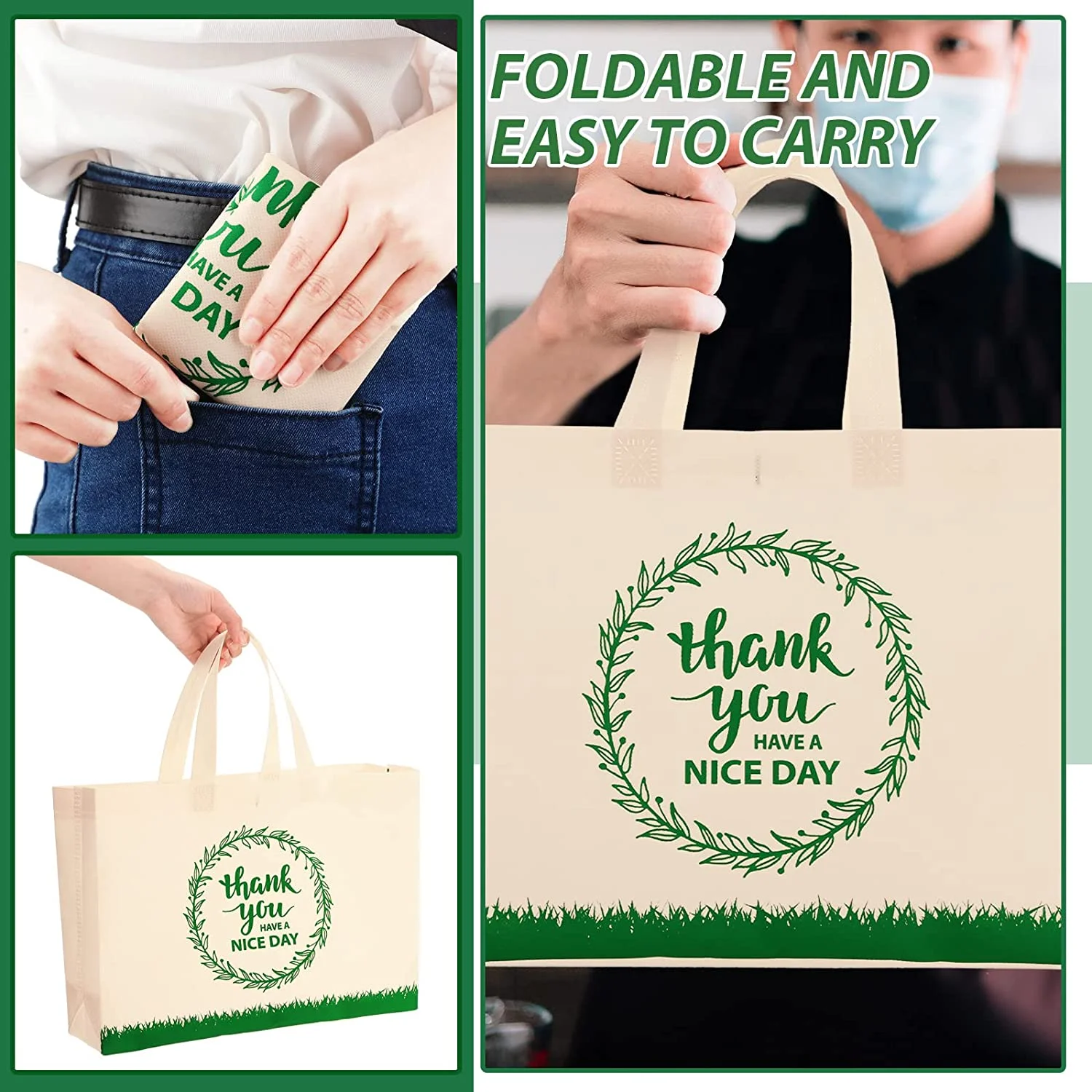 Tote Bags Bulk Reusable Non Woven custom Tote Bags with Handles Foldable Portable Fabric Tote Bag for Shopping Grocery