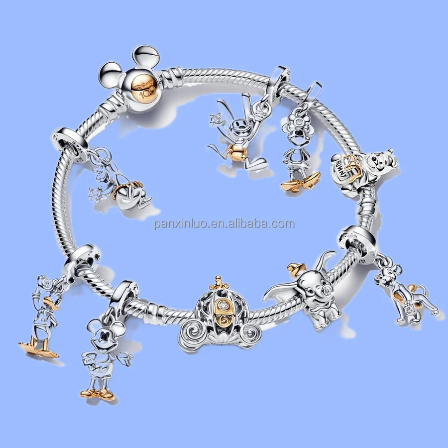 Luxury Jewelry 2024 The New 925 Silver Dis 100th Anniversary MickeetyMinnieet Charm Castle Diy Earrings Bracelet Jewelry Se
