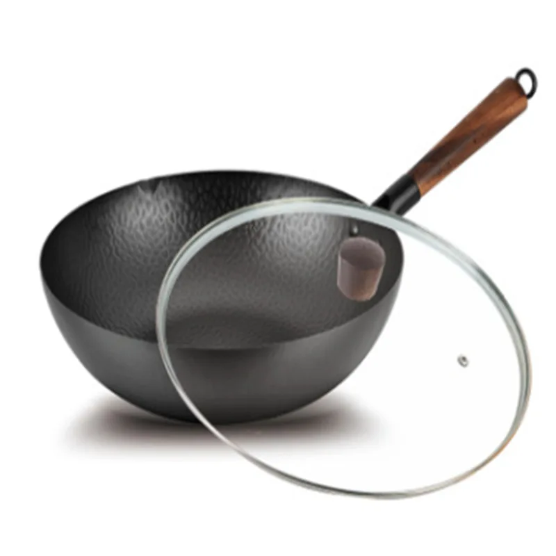 
Induction Wok Pan Cast Iron Pre-seasoned Home Cooking with Handles Cookware Woks Non-stick Cook Pots Uncoated 
