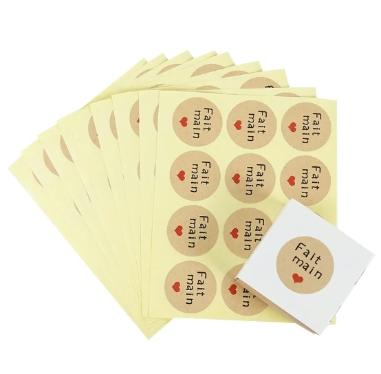 Custom Printed Round Logo Label Sticker Roll Kraft Paper Circle Adhesive Labels