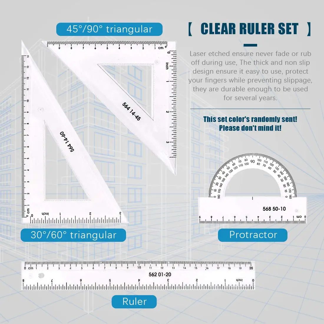 16 Pieces Measuring Templates Building Formwork Stencils Geometric Drawing Rulers and Triangular Architect Scale Ruler