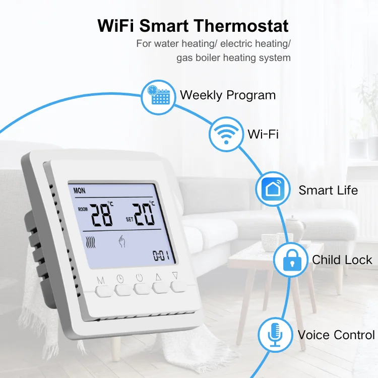 Adjustable Thermostat Home Room Indoor Electric Thermostat For Floor Heating System Button Control Electric Room Thermostat
