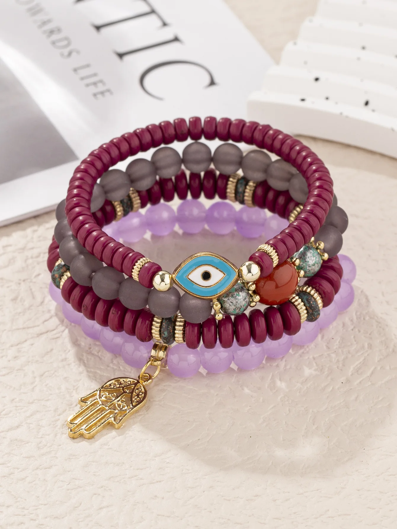 Evil Eyes Bracelets Pack Crystal Bohemian Bracelet Set Beaded Mixed Hamsa Hand Palm Protection Stretch Jewelry for Women Girls