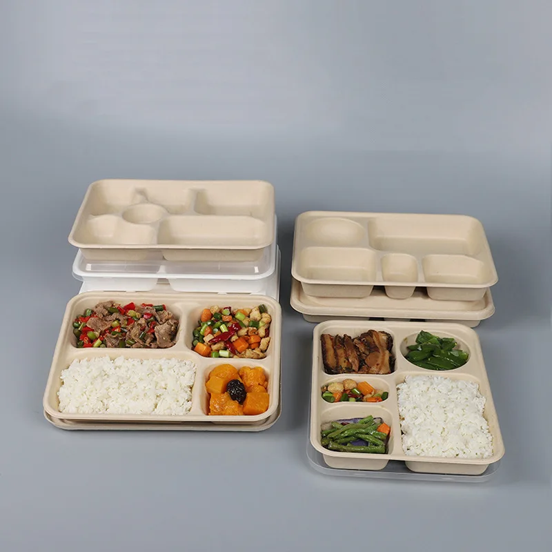 Custom Biodegradable Compostable Sugarcane Bagasse Sugar Cane Disposable Food Container Takeaway Packaging Lunch Box For Food