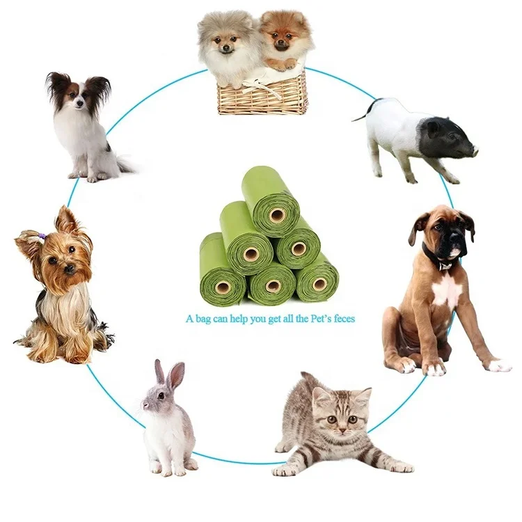 Top Ready to Ship Pet Waste Dog Poop Bags Custom Printed Biodegradable Pet Cleaning & Grooming Products 22.5*33cm Flat Bottom