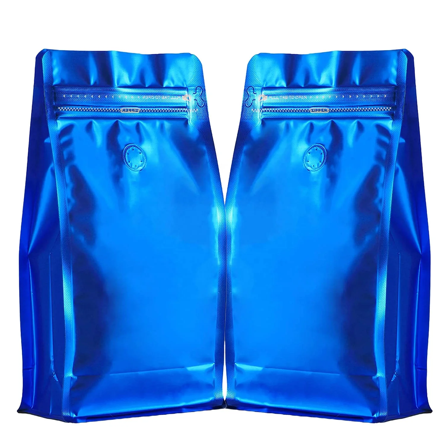 Blue Aluminum Foil Reusable Standing Heat Sealable Side Zipper Pouches High Barrier Luxury Coffee Bag For Home Or Store