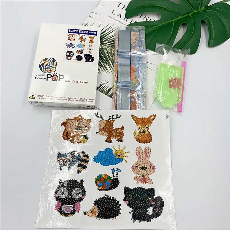 DIY шаблоны с животными, алмазная вышивка для детей, круглая Алмазная картина, наклейка, Рождественский комплект