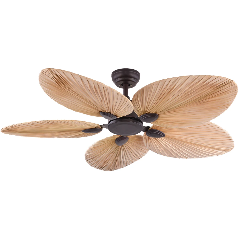 Hot Selling Manufacturers 52 Inch 220v Power AC DC Palm Leaf Led Ceiling Fan Light