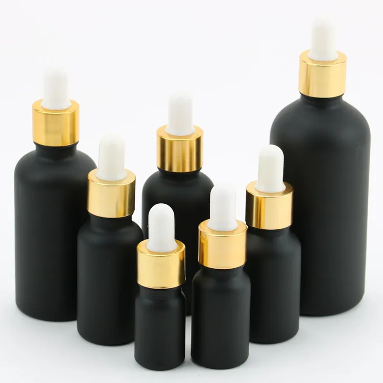 30ml matte black glass dropper bottle for essential oil cosmetic packaging with paper tube