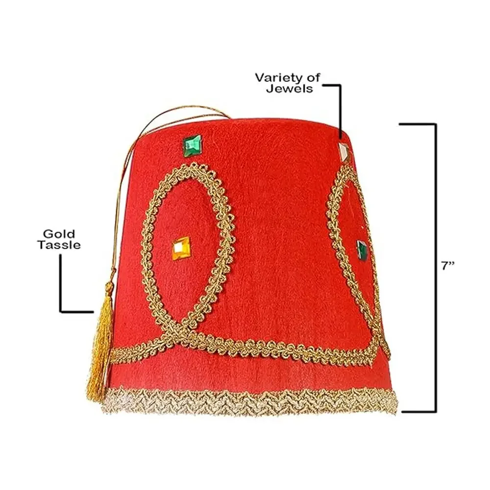 Turkish Hat Tarboosh Dress up Costume Party Moroccan Hats Green Fez with Gold Tassel
