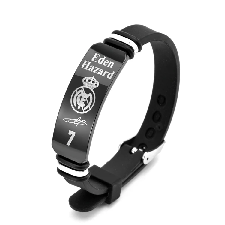 Custom Wholesale Stainless Steel Man Trendy  Accessories Jewelry Men European Football Star Sport Silicone Bracelet