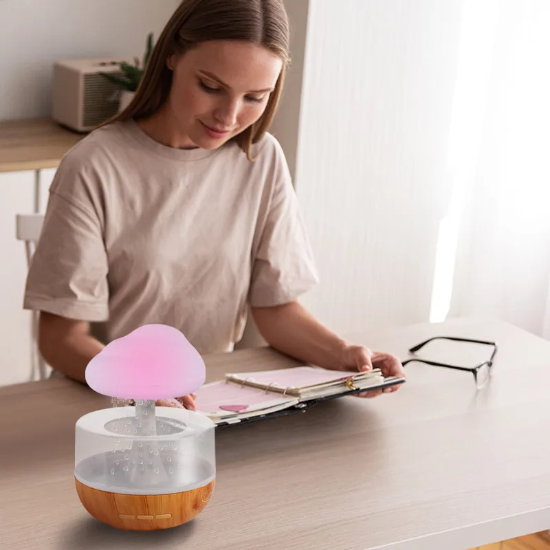 Raining Cloud Night Light Aromatherapy Essential Oil Diffuser Desk Micro Fountain Humidifier Bedside Sleeping Relaxing Mood