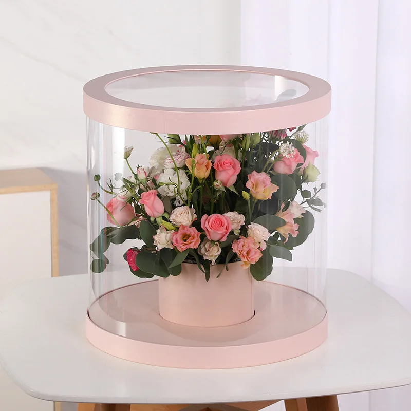 Custom large transparent clear PVC wedding round flower bouquet candy chocolate gift packaging box big plastic rose boxes