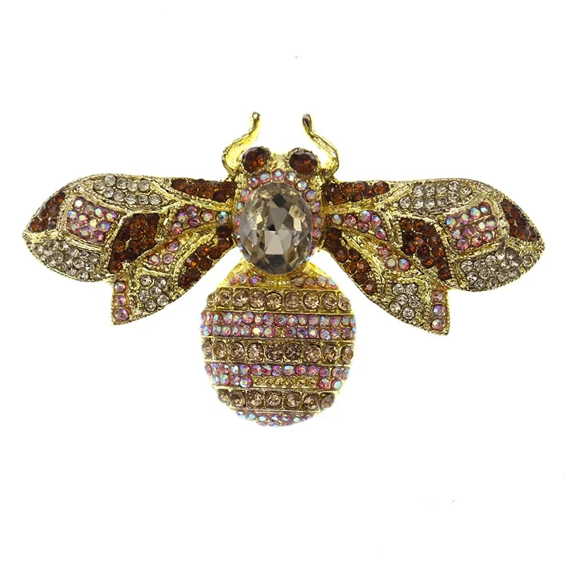 60MM Mix Color Rhinestone Alloy Animal Brooch Honey Bee Pin For Fashion Jewelry