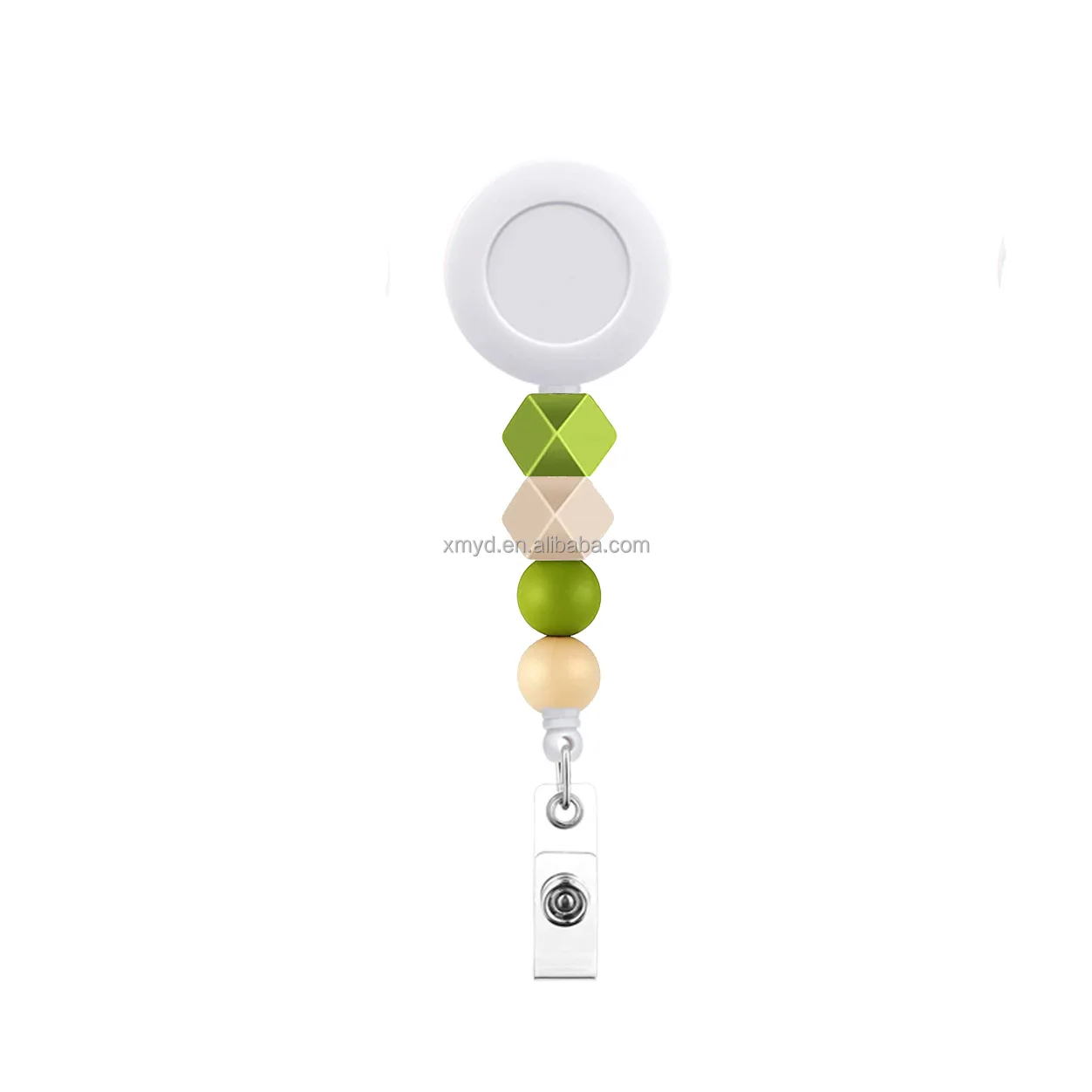 Silicone Beads ABS Round Badge Holder Sublimation Blank Pull Reel Badge with Rotary Alligator Clip For Name Card