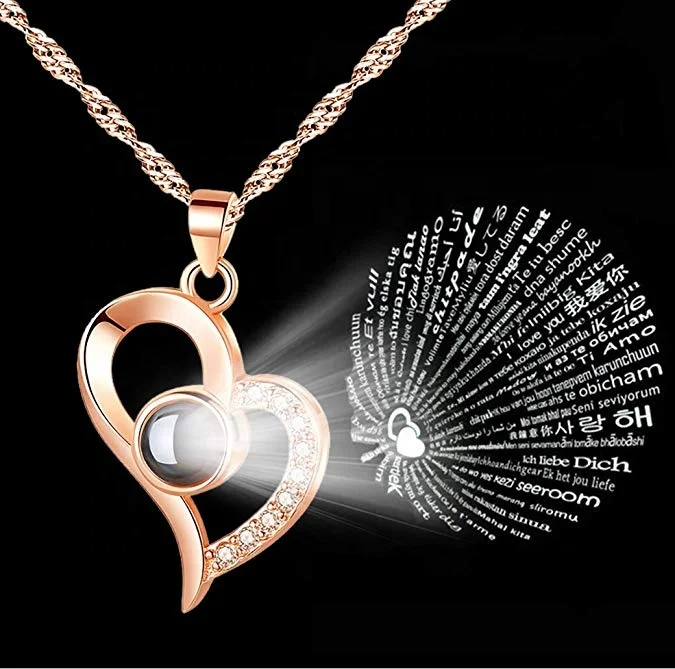  I Love You ожерелье 925 стерлингового серебра 100 языков проекции на круглый оникс Кулон ЛЮБЯЩЕЕ памяти ожерелье-чокер с кулоном колье