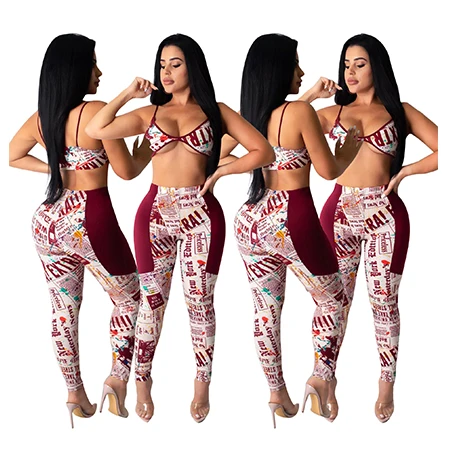 
06105Nb Stylish 2020 Summer Print Top And Pants Sexy 2 Pcs Track Suit Outfits Two Piece Set Women Clothing For 