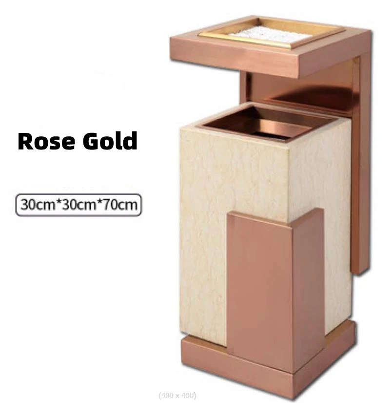 Luxury Design Stone Square Stainless Steel Garbage Bin European Big Size Lobby Trash Bin