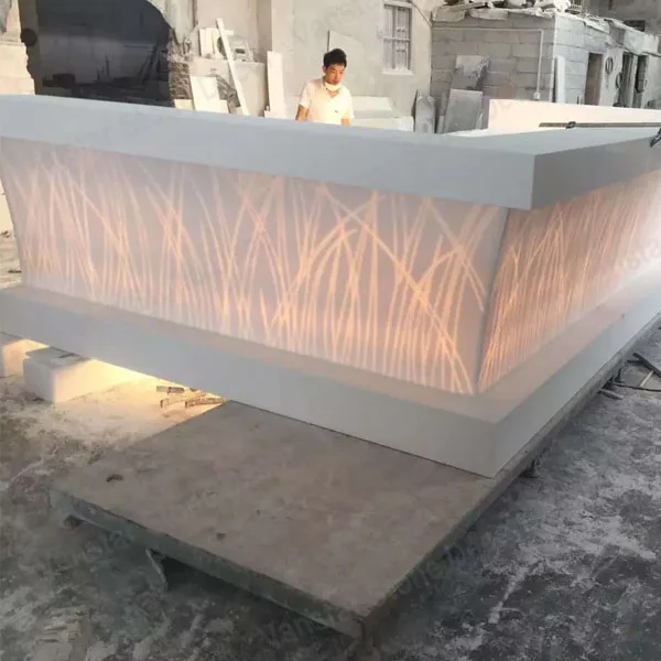 Wholesale Priceartificial stone Reception Desk Counter High End Modern Luxury LED Light Style Stand Office Solid
