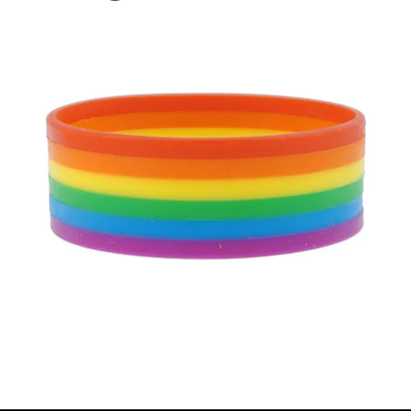
Wholesale Sports Rubber Wristband Silicone Bracelet Rainbow Color Gay Pride Strap Pink Silicone Bracelet 
