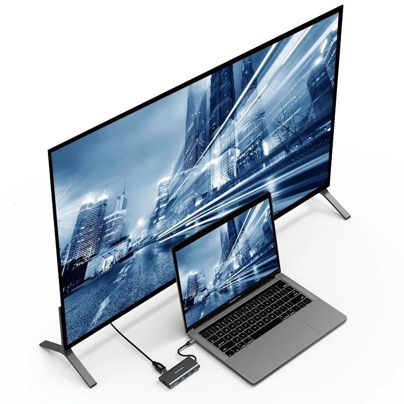 8 ports Type C hub with usb3.0 TF SD card reader Hdtv Rg45 ethernet network Pd 100w 8 in 1 usb c hub