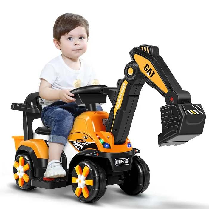 2021 New Children Easy To Ride On Toy Cool Light Music 4 Wheel Baby Electric Mini Excavator Toys For Kids