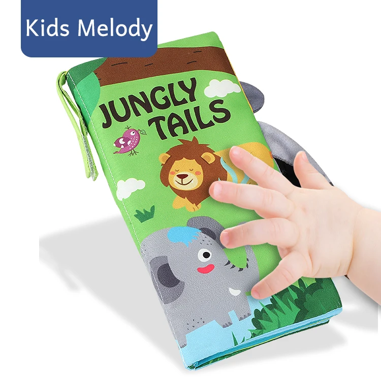 
Amazon hot selling tail Animals story book baby soft Fabric cloth book for Baby toy 