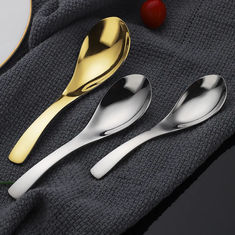 High Quality Food Grade 304 Stainless Steel Round Spoon Silver Dessert Dinner Rice Soup