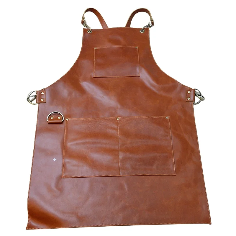 Vintage Luxury Disposable Chef Apron Custom Print Kitchen Cooking Butcher Brown Bbq Genuine Leather Aprons for Men