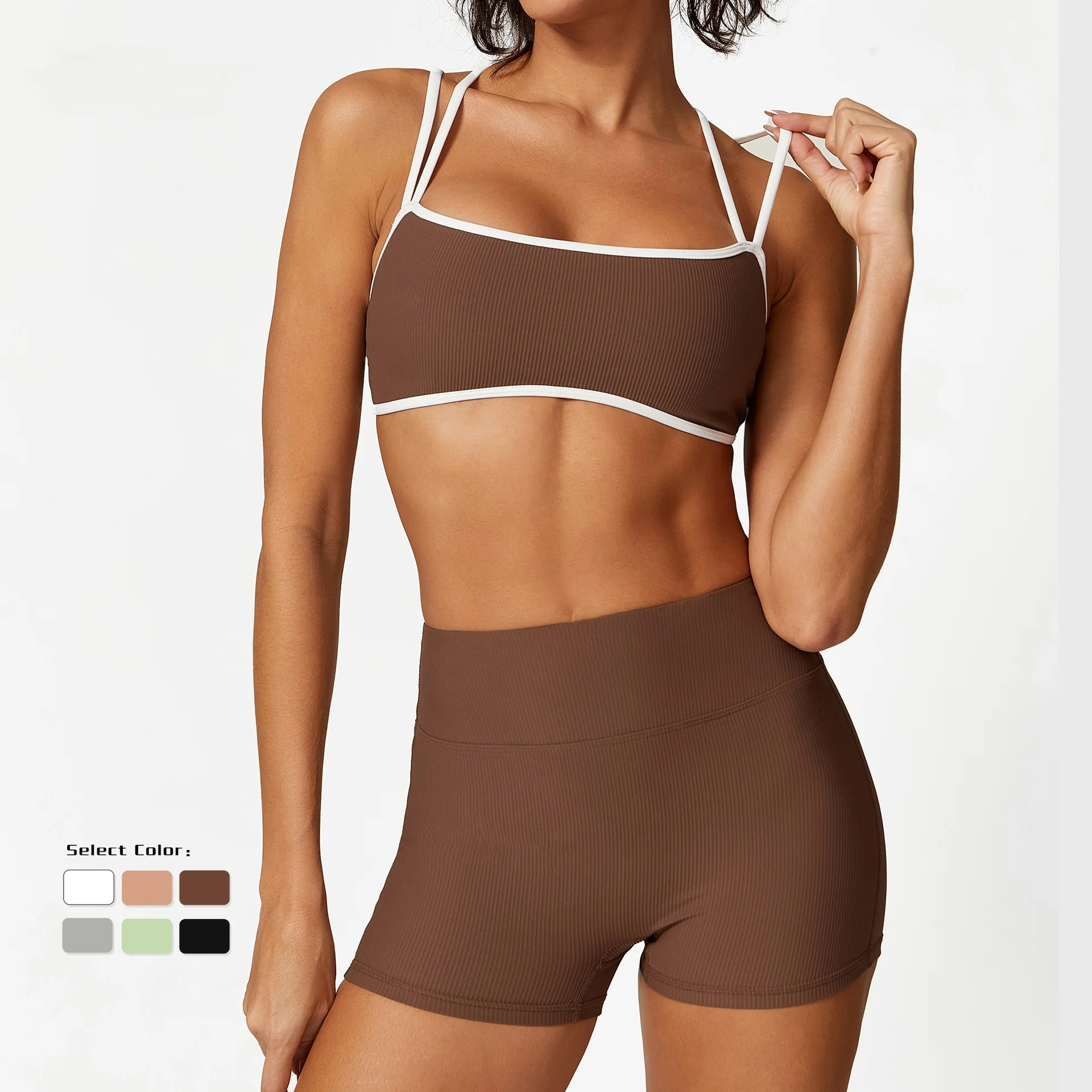 Contrast Color Custom Logo Sexy Strappy Gym Wear Seamless Activewear Women Fitness Yoga Workout Sets