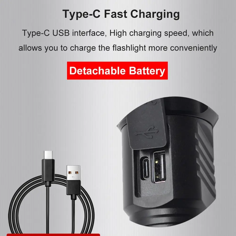 High Power Flashlight USB Charging Waterproof Flashlight 2000 Lumens Rechargeable battery Flashlights