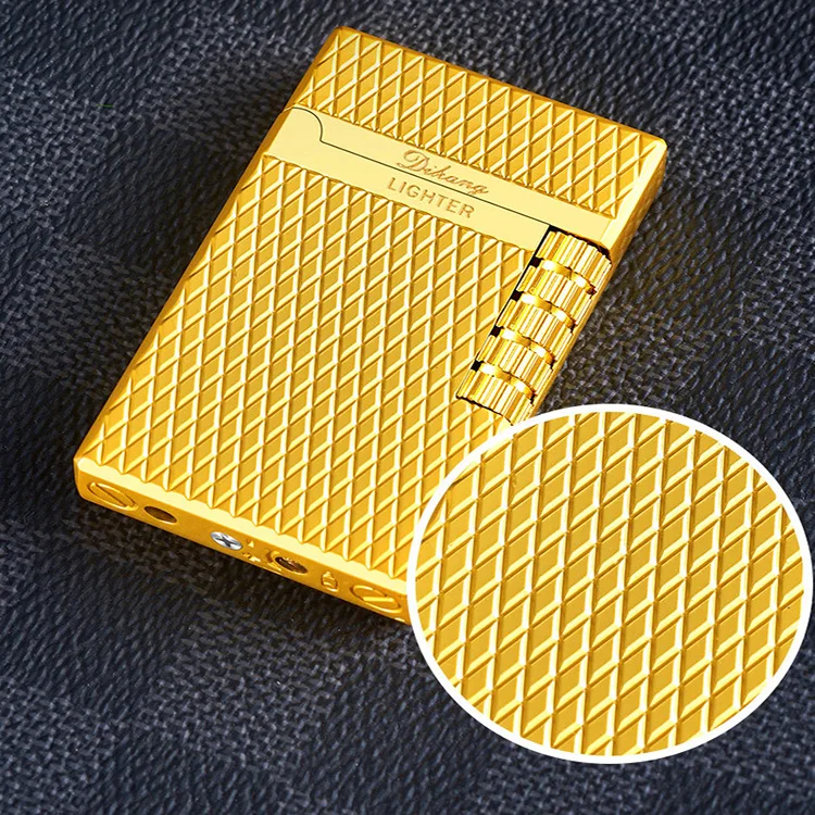 wholesale Steel sound side sliding wheel oblique fire lighter refilled butane gas diamond lattice high-grade lighter