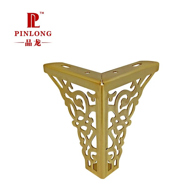 Pinlong Wholesale Hot-selling Electroplated Furniture Legs Hardware Fittings Gold Sofa Legs Skeletonized Pattern Cabinet Legs
