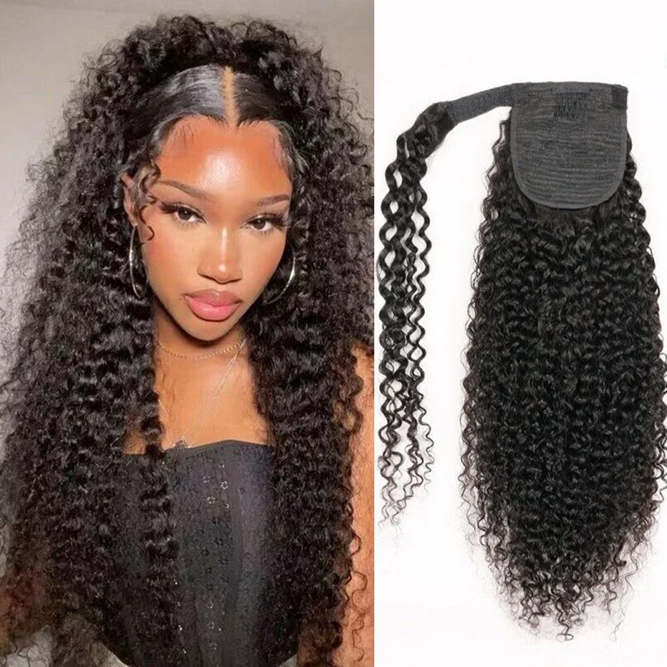 Ponytail Human Hair Wrap Around Straight Ponytail Extensions Virgin Hair Ponytail Clip in Hair Extensions Water Wave Kinky Curly