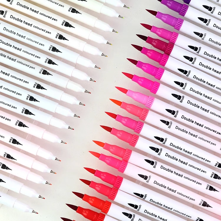 12 24 36 48 100 Colors Dual Tip Watercolor Brush Pens Water Coloring Markers Stationery Set