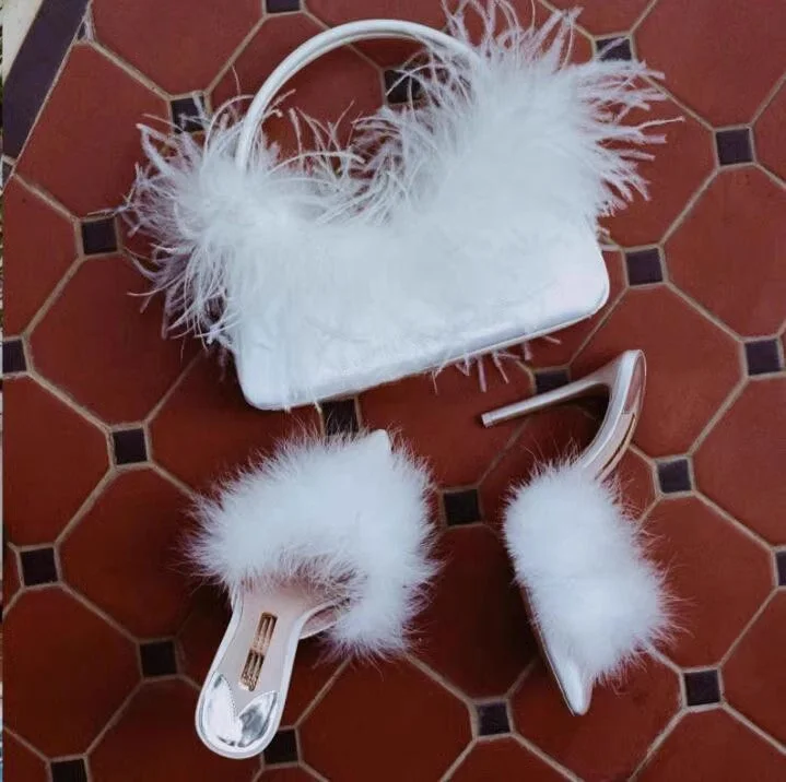 Chic Ele Women Satin Hobo Evening Bag with Ostrich Feather Wedding Party Purse for  ladies sweet red hand bag from Guangzhou