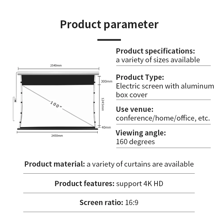 Wupro CBSP PET Crystal 120 дюймов Электрический выпадающий проекционный экран CLR