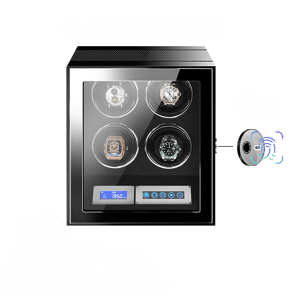 GC03-Q21TB-L-AF automatic watches box fingerprint lock Japanese mabuchi motor 4 slots watch winder with LED light