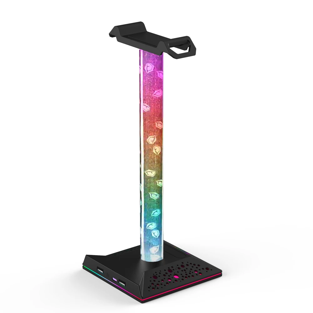 Синяя твердая акриловая подсветка RGB для игровой гарнитуры Подставка для наушников с 2 USB 2,0 и разъемом для наушников 3,5 мм для геймеров