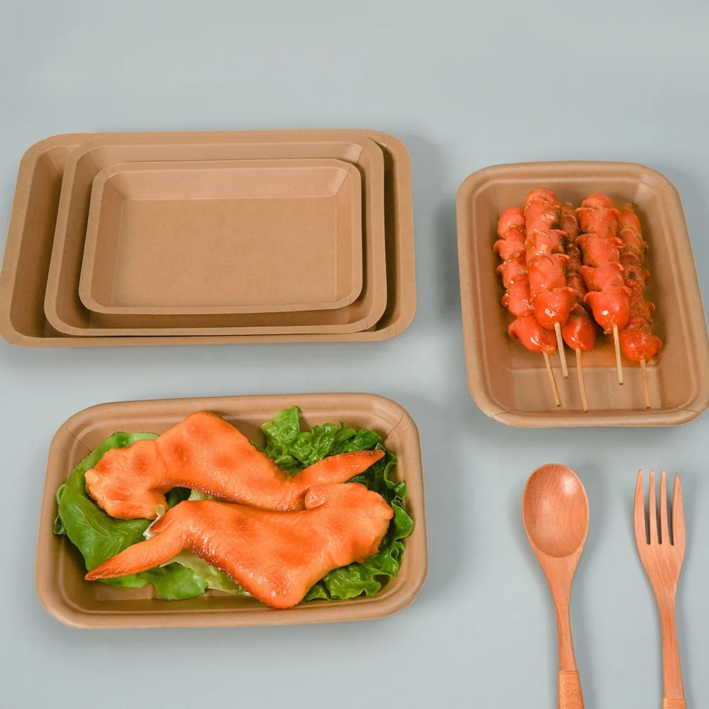 disposable microwave plastic film inside oil proof fast food paper tray fast food paper tray kraft paper board food tray