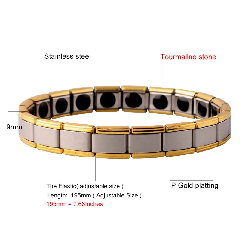 Stainless Steel Germanium Plated Gold Bracelet Titanium Steel Jewelry Energy Magnetic Therapy Health Bracelet