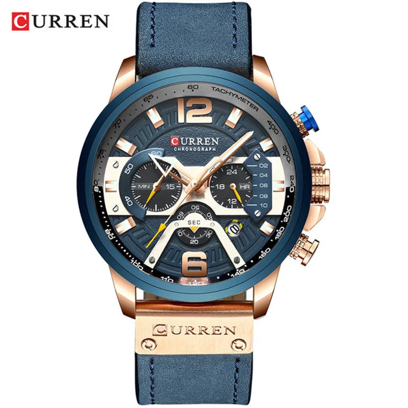 Curren 8329 деловые мужские часы модные спортивные Reloj многофункциональные кварцевые водонепроницаемые хронограф наручные