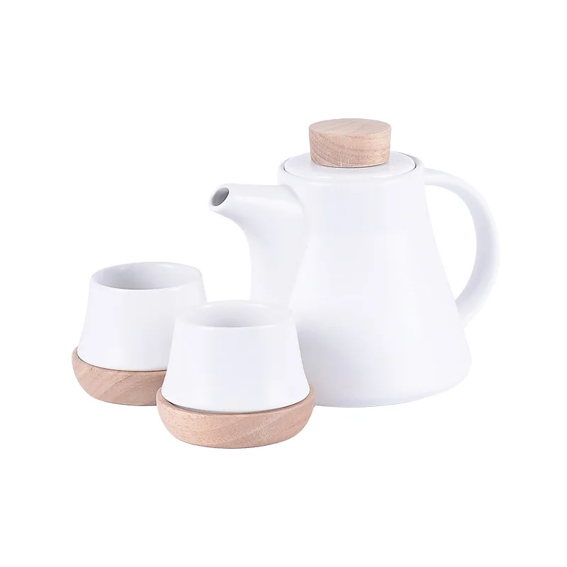 Nordic Style Anti-scalding Wooden Cup Holder Creative Ceramic Afternoon Tea One Pot Four Cups
