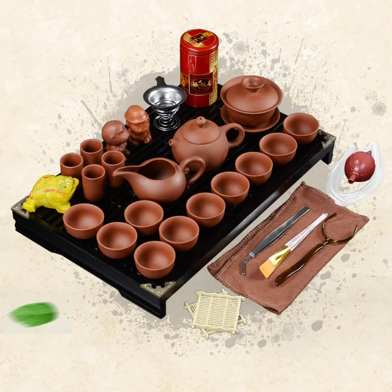Chinese traditional Kung fu Tea sets with Tray Yixing zisha purple clay Gongfu Tea sets