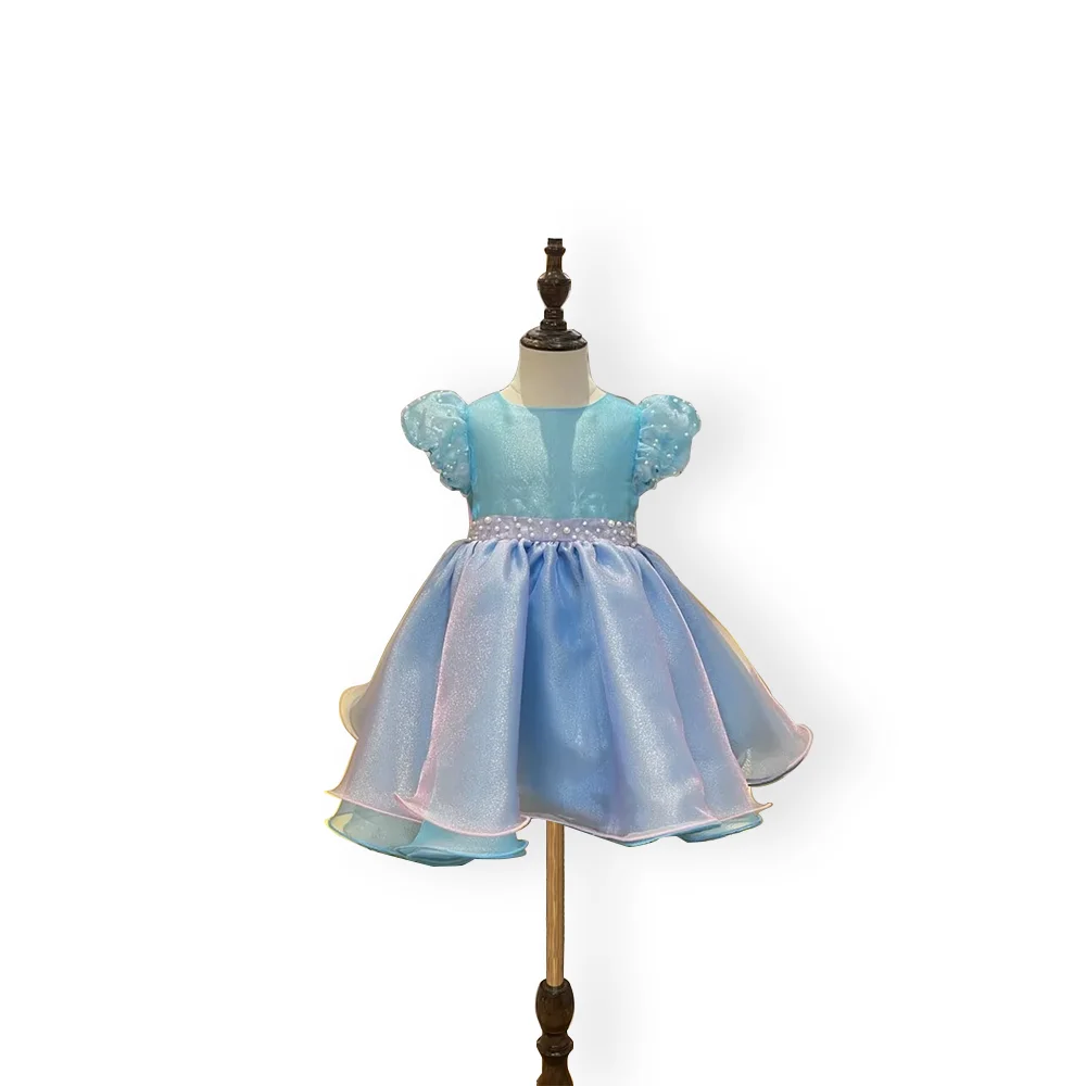 Little Girls Ruffle Sleeve Kids baby shower sky blue dresses baby dress 2-6 years baby Girls Mermaid party dress