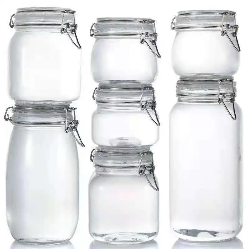 Air tight glass storage food jam jars clip top food glass weck jars with lid