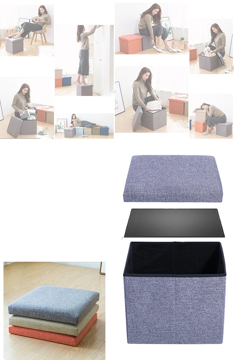 Linen Home Office Multifunctional Seat Strong Load Capacity Practical  foldable folding storage stool box